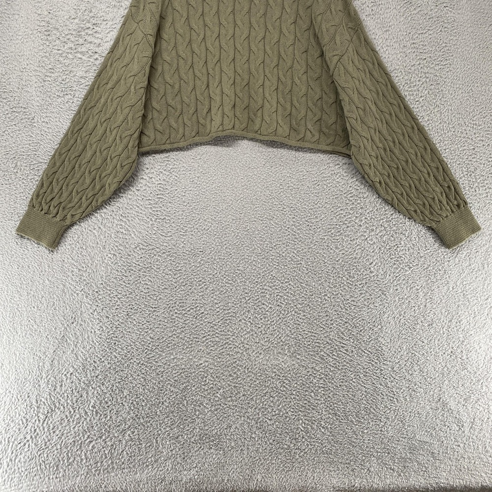 Zara Boxy Sweater Womens Large Green Cable Knit Cropped Balloon Sleeve Oversized - Picture 2 of 12